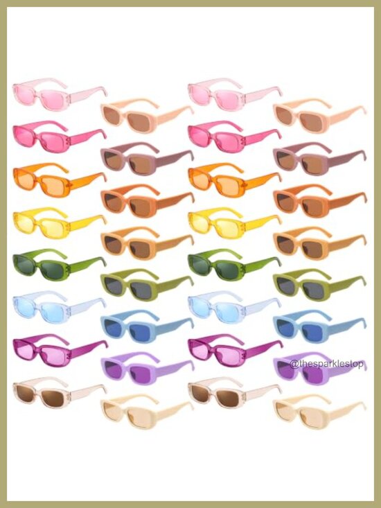 32 Pack Retro Rectangle Sunglasses Classic Square Eyewear Matte Clear Narrow main image 4
